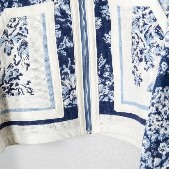 Handmade Cropped Zip Jacket Size L Floral Jacquard Statement Print - Picture 6 of 8